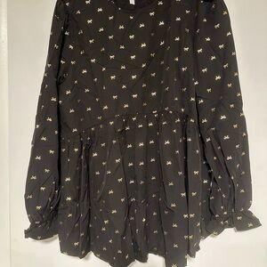 SHEIN Black Top with Gold Bow Accents